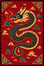 Tibetan Dragon Poster – Red | Himalayan Mythological Dragon Wall Art