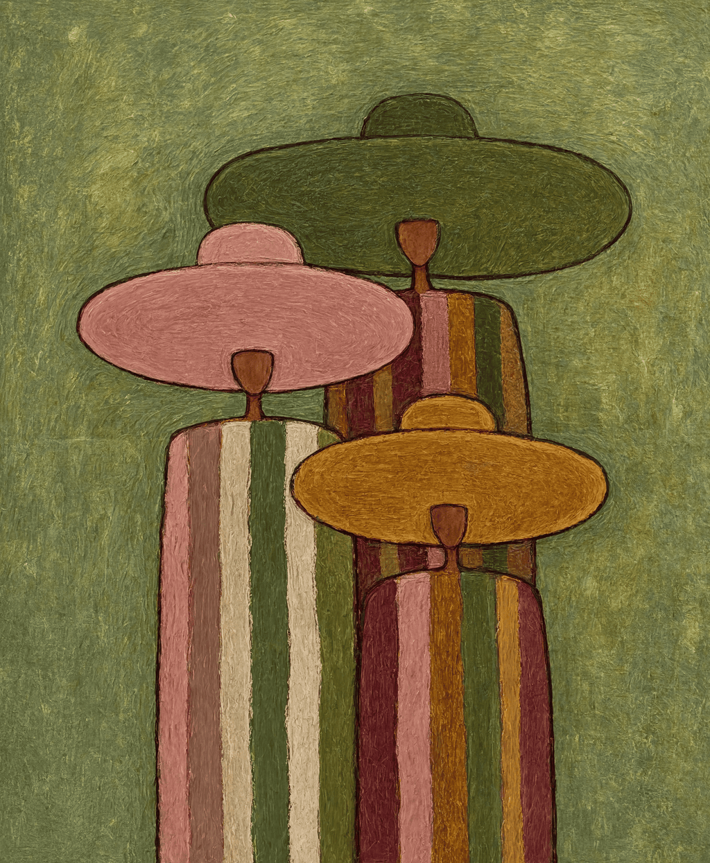 Trio Beneath Broad Hats
