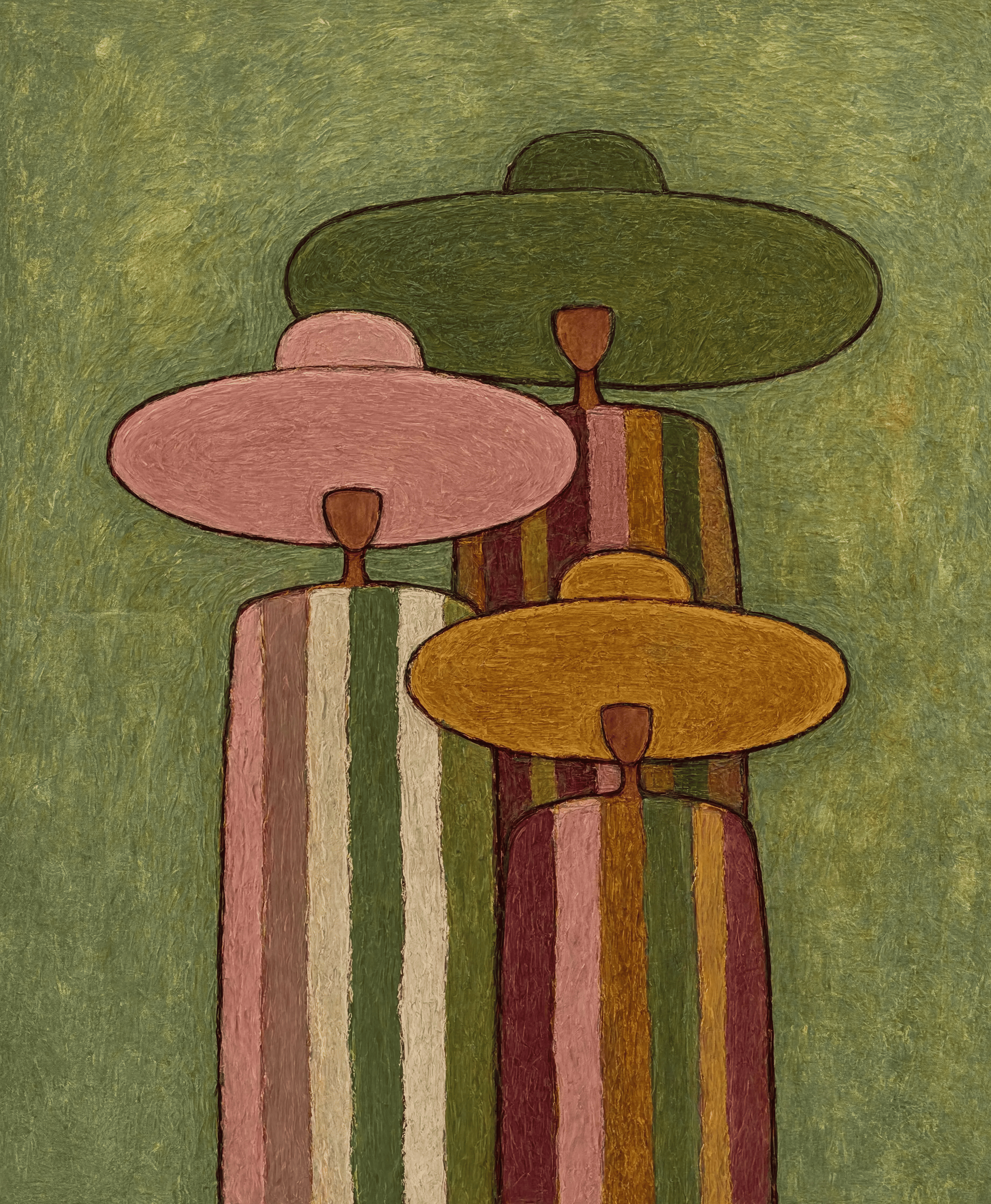 Trio Beneath Broad Hats