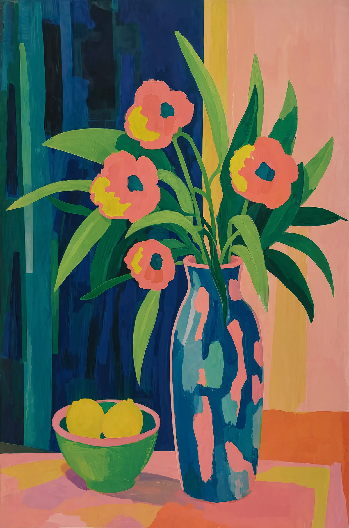 Set of 2 Coral Bloom & Tropical Still Life | Contemporary Floral & Still Life Wall Art Prints