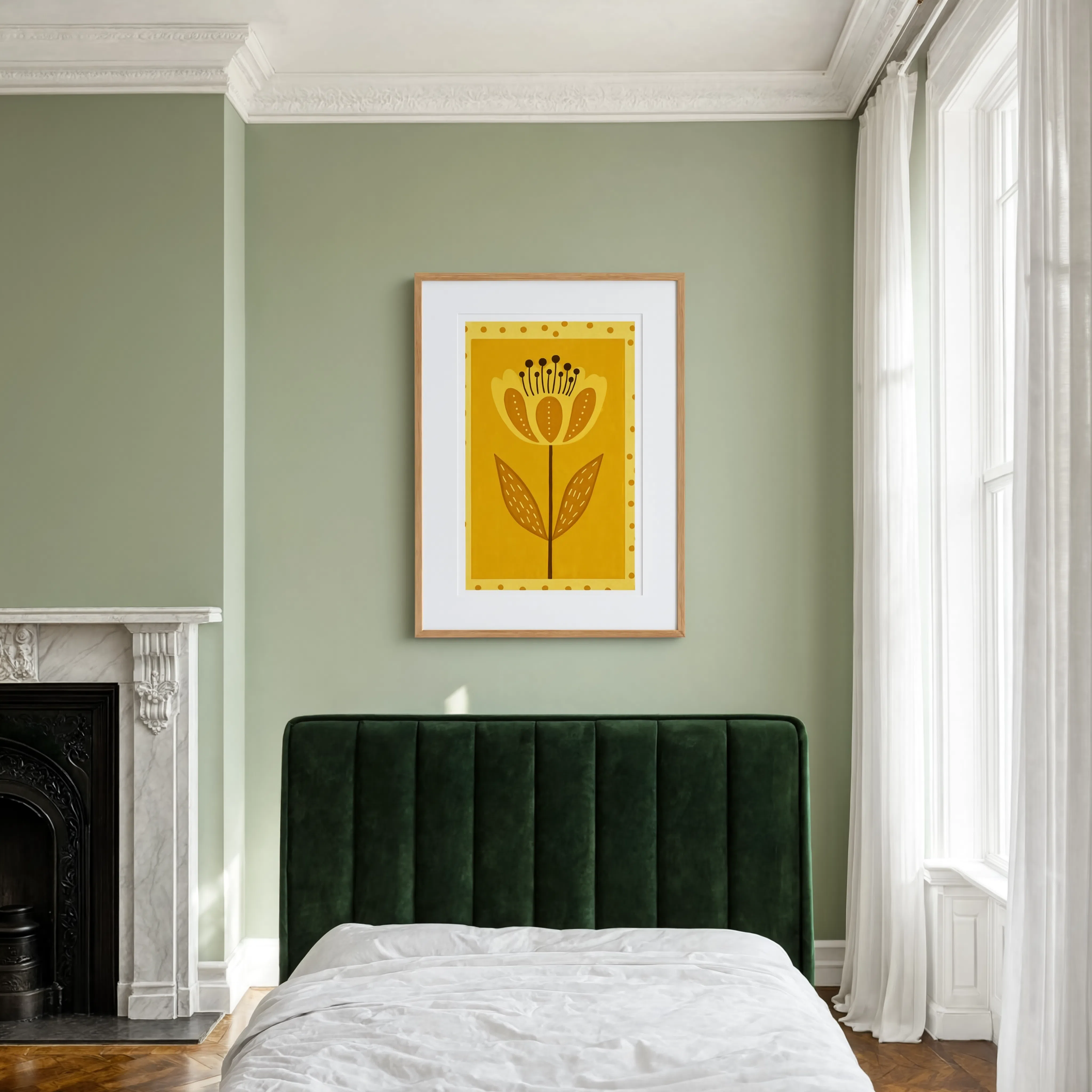 Golden Amber Flower Print | Contemporary Botanical Wall Art