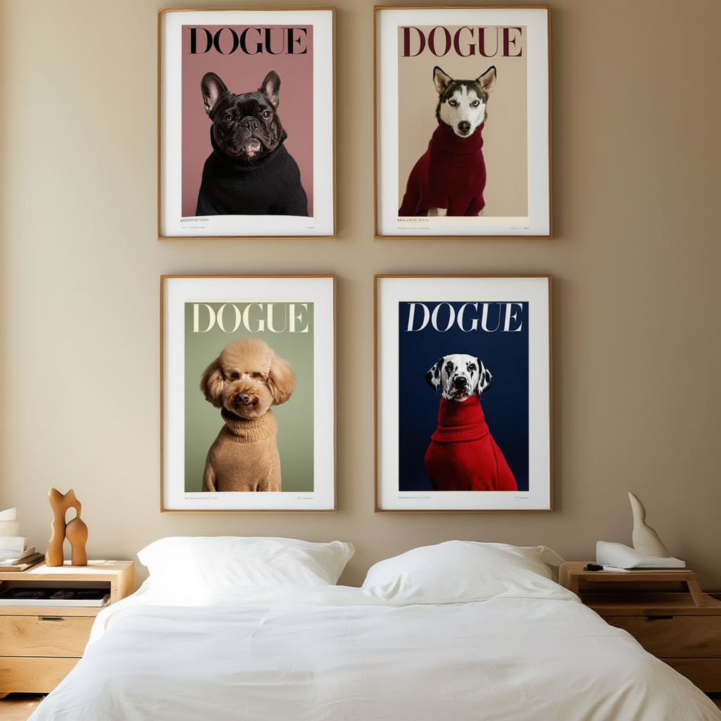 Set of 4 DOGUE Wall Art Prints | Turtlenecks Collection | Fashion Dog Posters | Minimalist Pet Decor