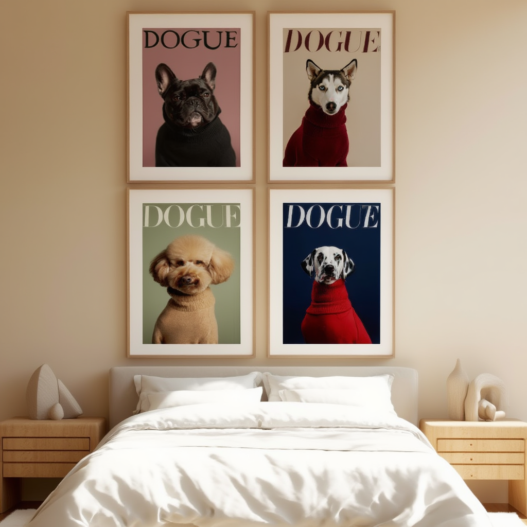 Set of 4 DOGUE Wall Art Prints | Turtlenecks Collection | Fashion Dog Posters | Minimalist Pet Decor
