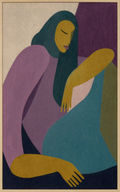 Two Seated Women | Teal Hue | Contemporary Figurative Art Print