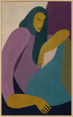 Two Seated Women | Teal Hue | Contemporary Figurative Art Print