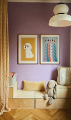 Set of 2 Lavender Coral Figures & Playful Dog Prints | Contemporary Abstract Figurative & Animal Wall Art Set