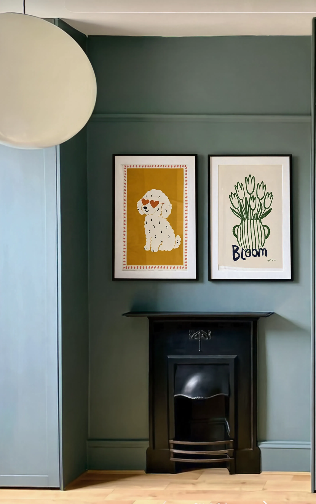 Set of 2 Bloom Floral & Playful Dog Prints | Contemporary Botanical & Animal Wall Art Set