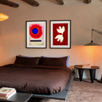 Set of 2 Doves in Red Hues & Wassily Kandinsky Blauer Kreis No. 2 (Cercle Bleu II) Prints | Abstract Wall Art Set (