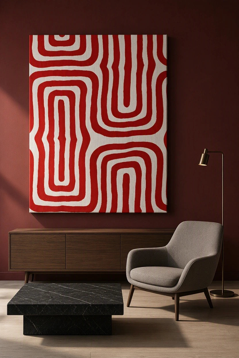 Canvas Print Geometric Maze Bold Red Abstract Art