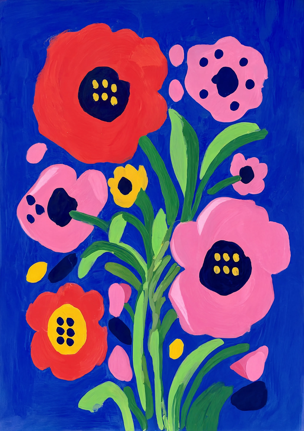 Cobalt Pop Poppies | Contemporary Floral Wall Art Print