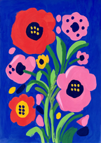 Set of 2 Cutout Floral Variation & Cobalt Pop Poppies | Contemporary Floral Wall Art Prints