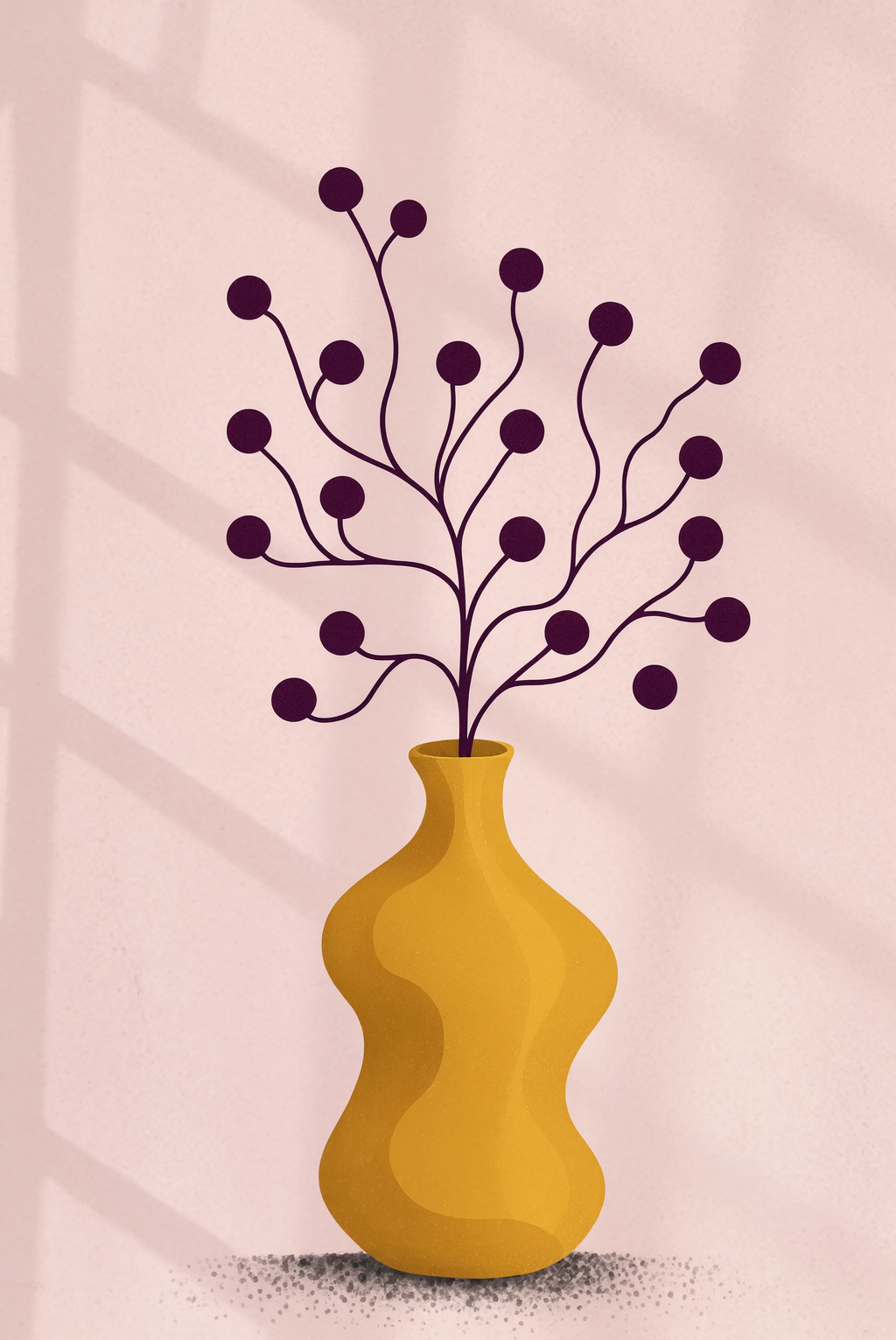 Vase and Branches – Mustard Hues | Contemporary Botanical Still Life Wall Art