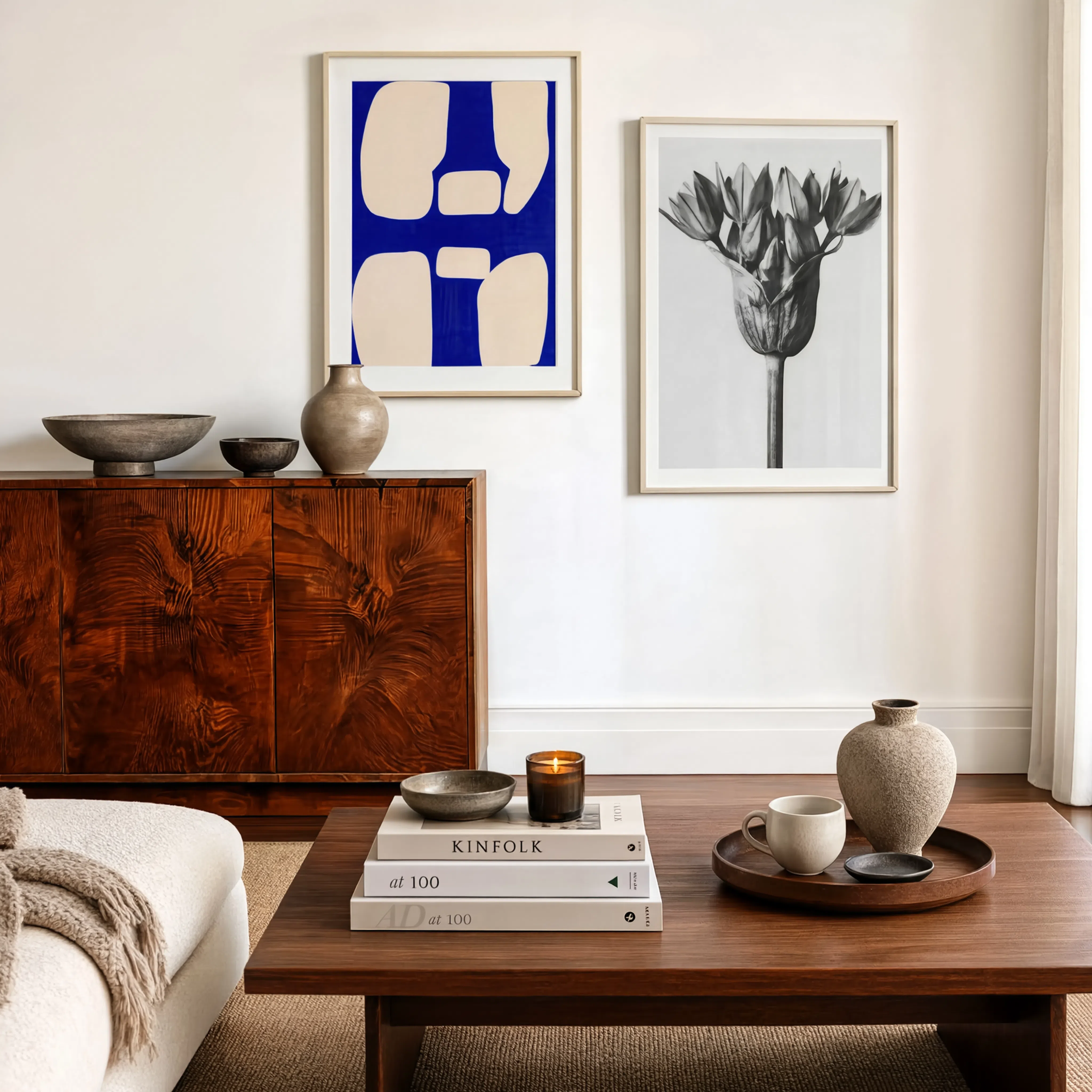 Set of 2 Wall Art Prints – Klein-Inspired Blue Abstract & Karl Blossfeldt Botanical Photography Collection