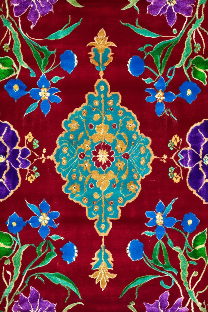 Vibrant Oushak - Crimson Rug Print | Orientalist Art Collection
