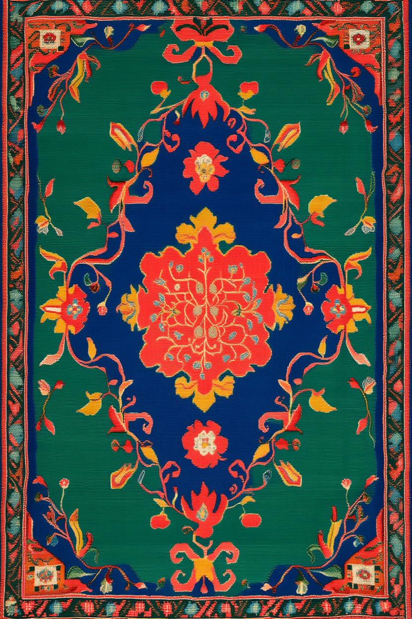 Vibrant Oushak – Emerald Rug Art Print – Orientalist-Inspired Home Decor