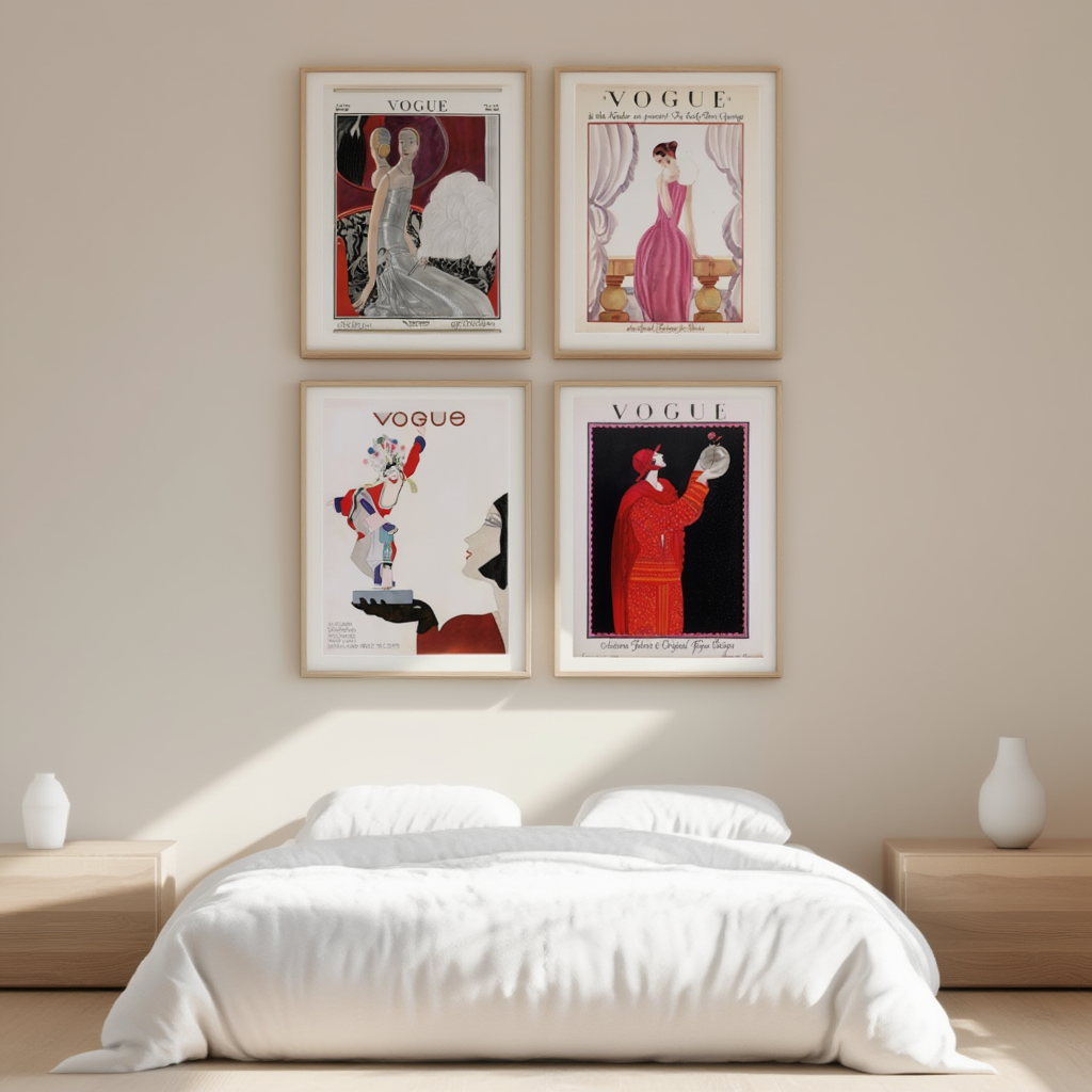 Set of 4 Elegant Vintage Vogue Prints – Fashion Magazine Wall Art - Hakyarts