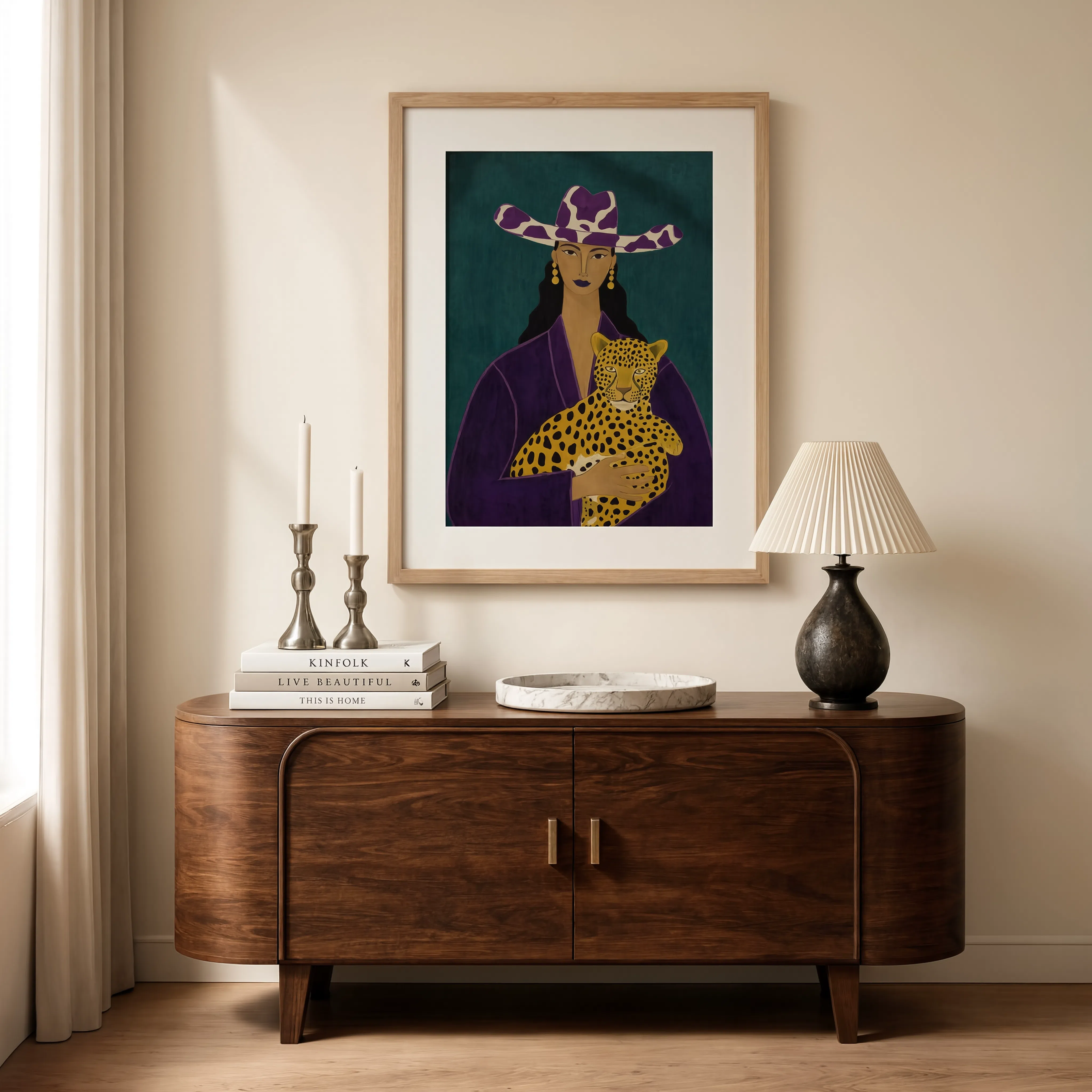 Folk Art Gorgeous Black Woman with Animal II | Contemporary Wall Art Print