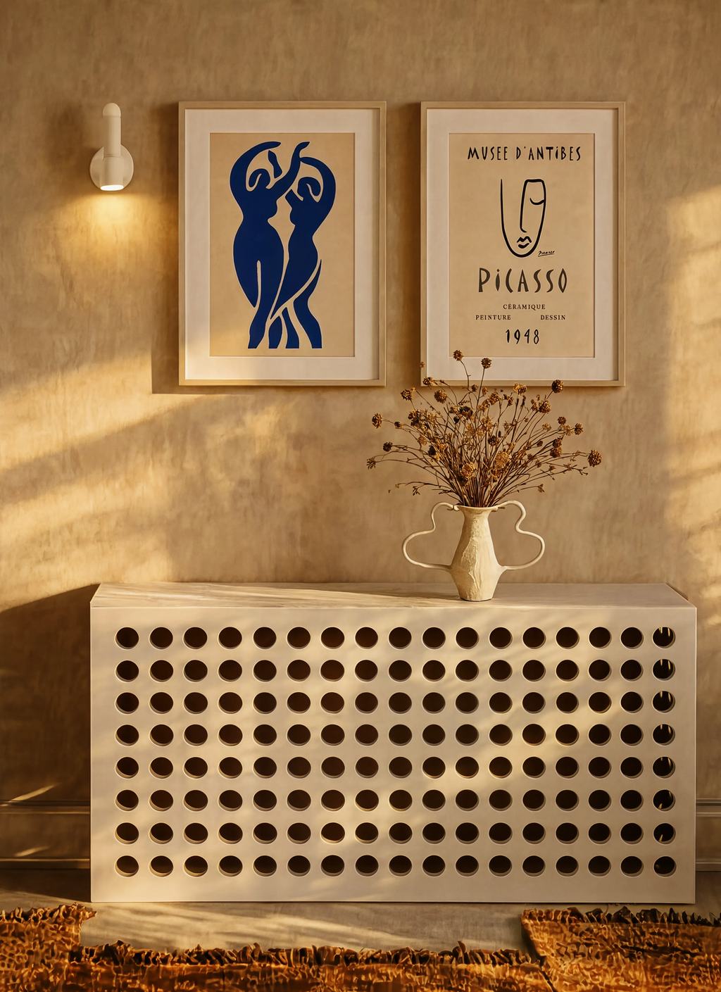 Set of 2 Modern Abstract & Minimalist Art Prints – Blue Figures & White Vase Still Life Gallery Set