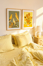 Set of 2 Van Gogh & Vintage Bird Wall Art Prints – Sunflowers Floral Art & Three Yellow Birds Gallery Set