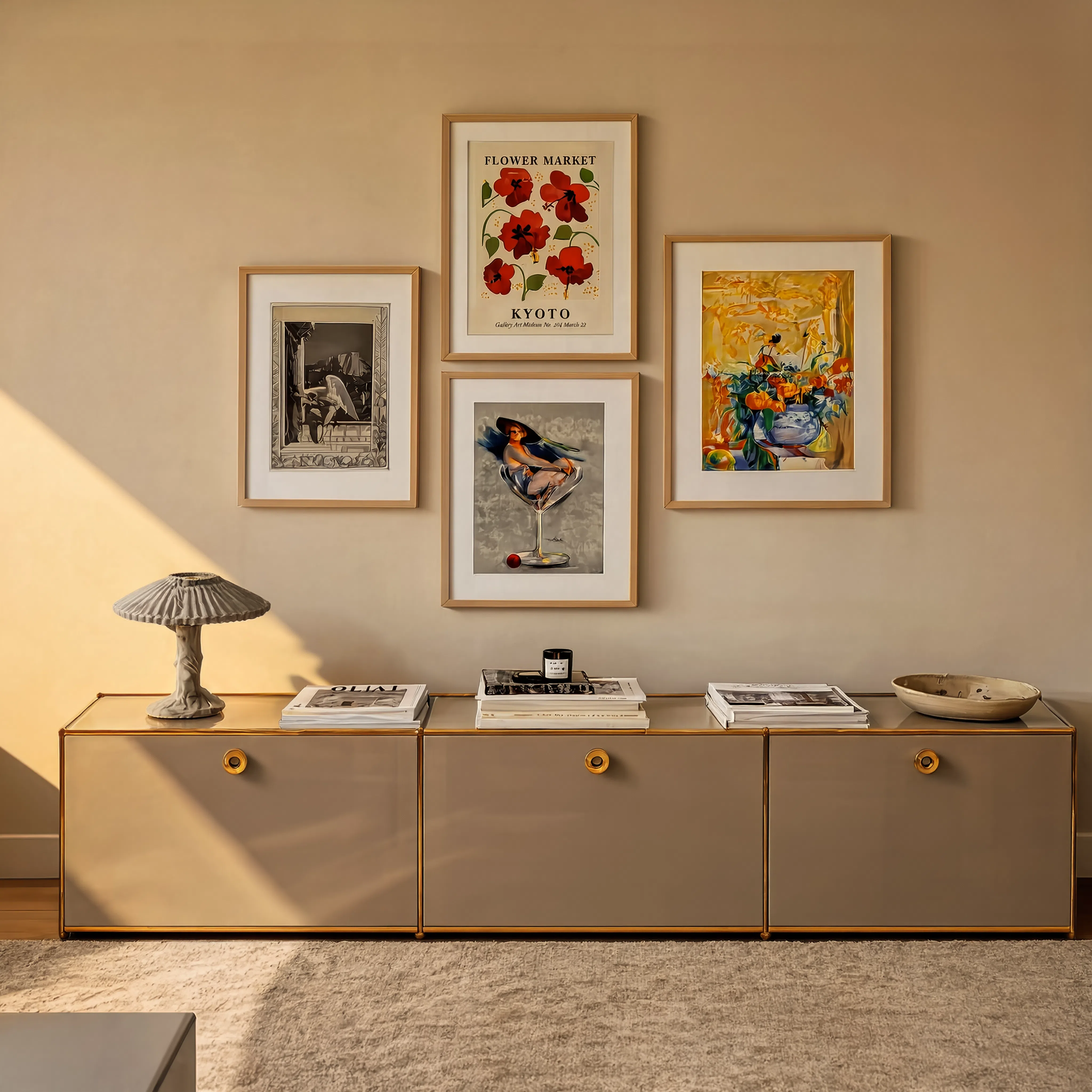 Set of 4 Eclectic Vintage & Fine Art Wall Prints – Flower Market Tokyo, Pierre Bonnard, Fallen Angels & Vintage Circus Gallery Set