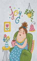 Whimsical Joy Coffee Drinking Folk Art Variation | Contemporary Folk Art Print