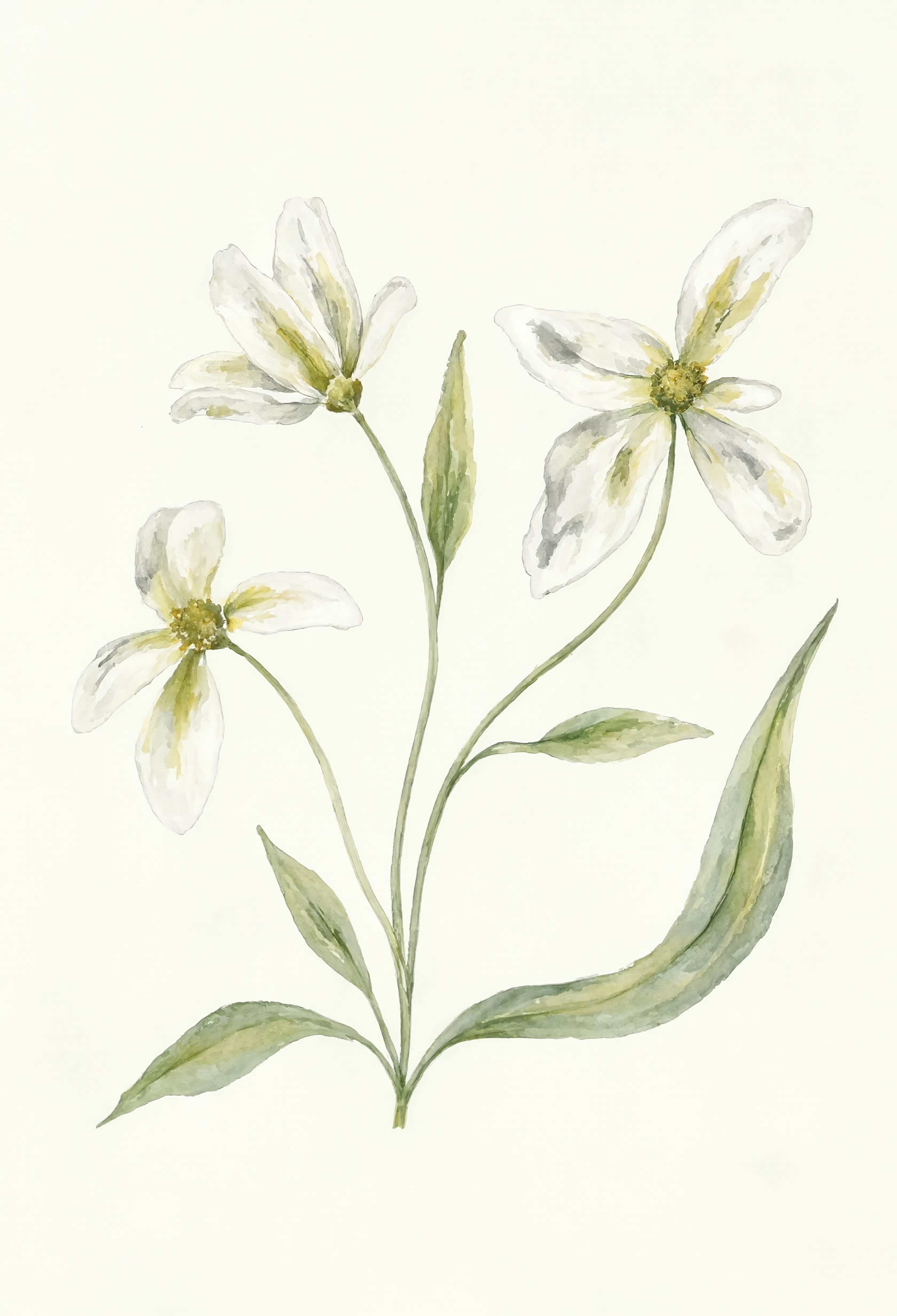 White Florals Botanical II | Contemporary Botanical Wall Art Print