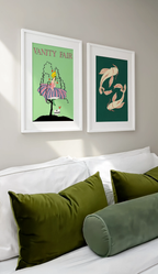 Set of 2 Japanese & Vintage Editorial Art Prints – Green Koi Fish & Vanity Fair “No Trespassing” Gallery Set
