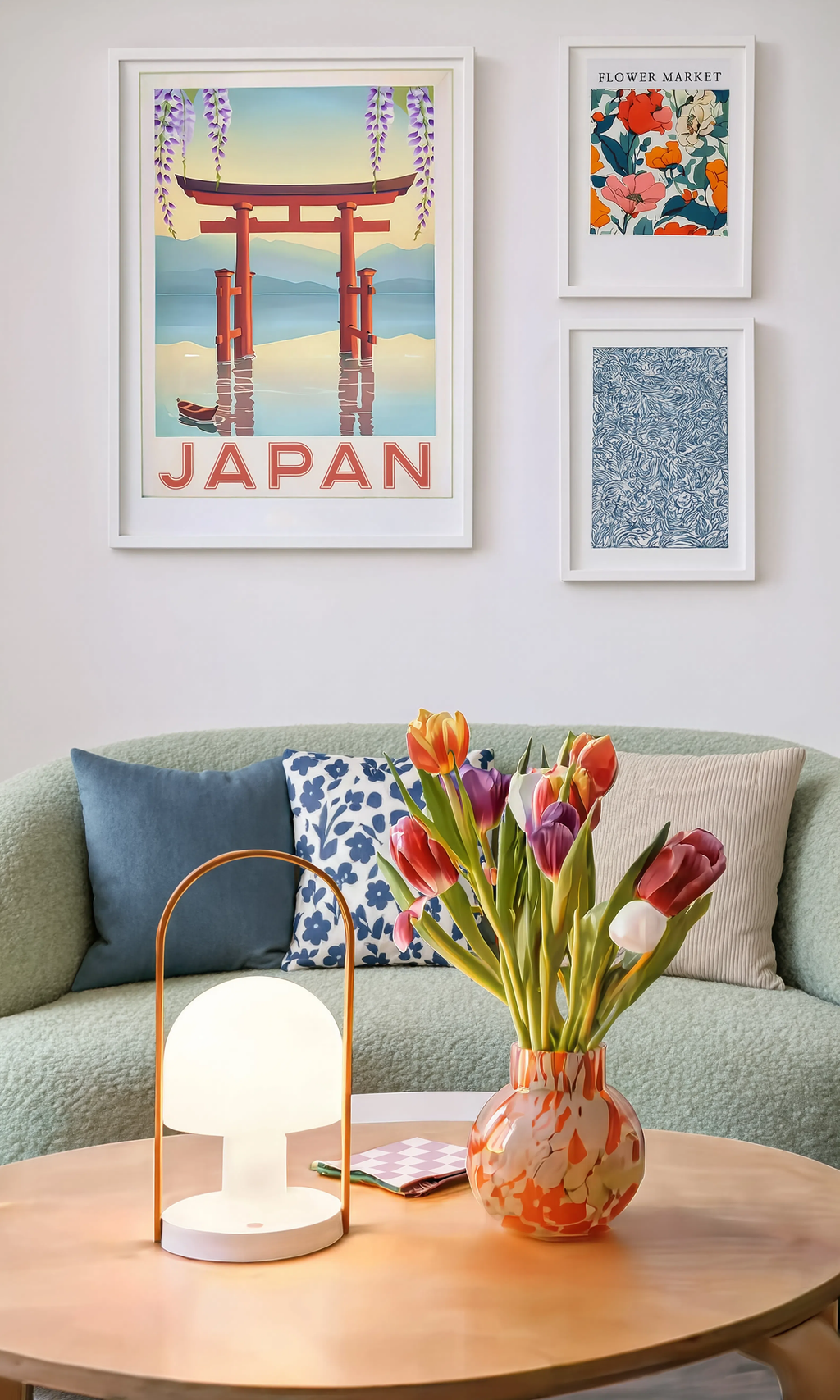 Set of 3 Vintage Botanical & Travel Art Prints – Retro Flowers, William Morris Marigold & Illustrated Japan Gallery Set