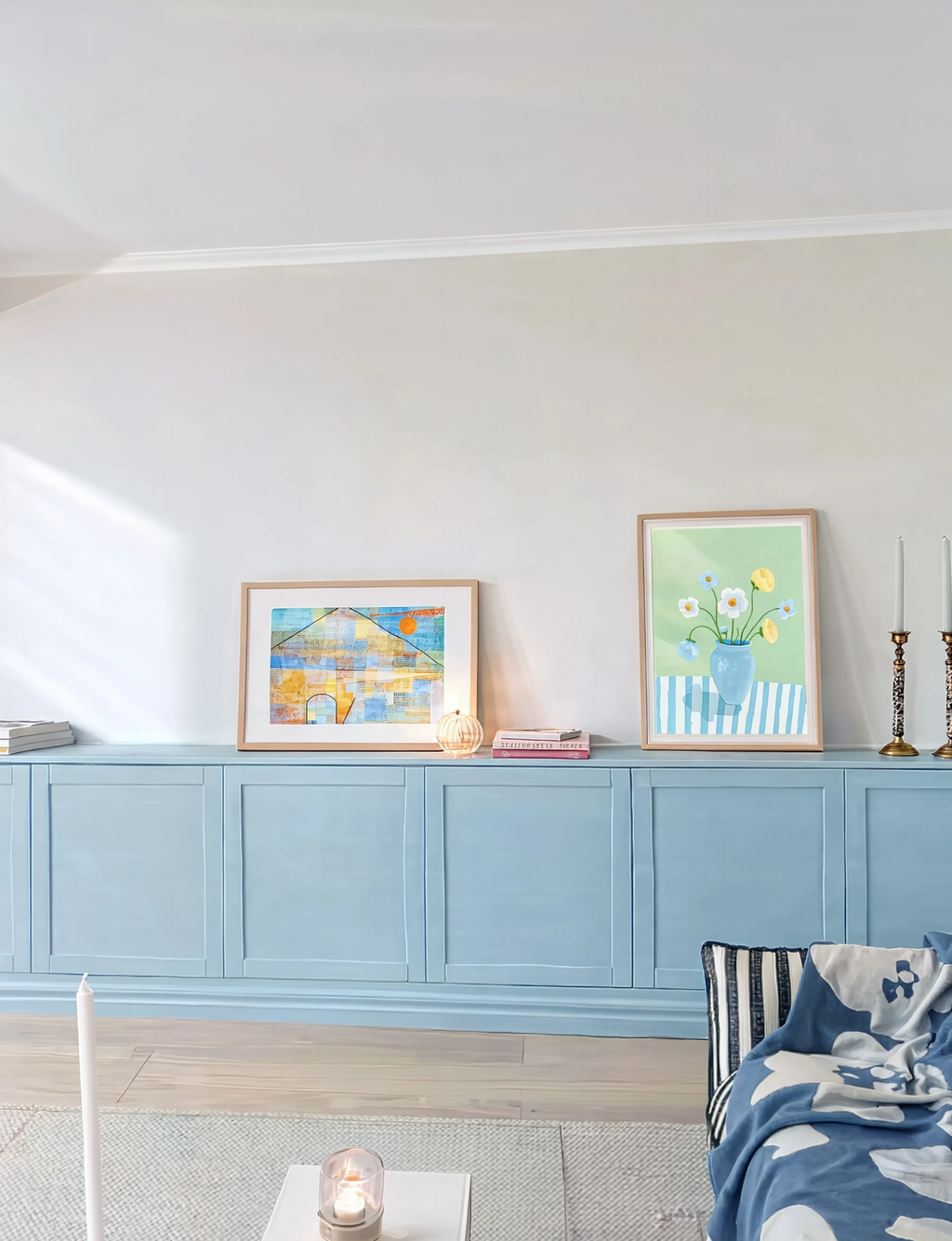Set of 2 Duck Egg Blue Floral & Ad Parnassum | Contemporary Botanical & Modernist Wall Art