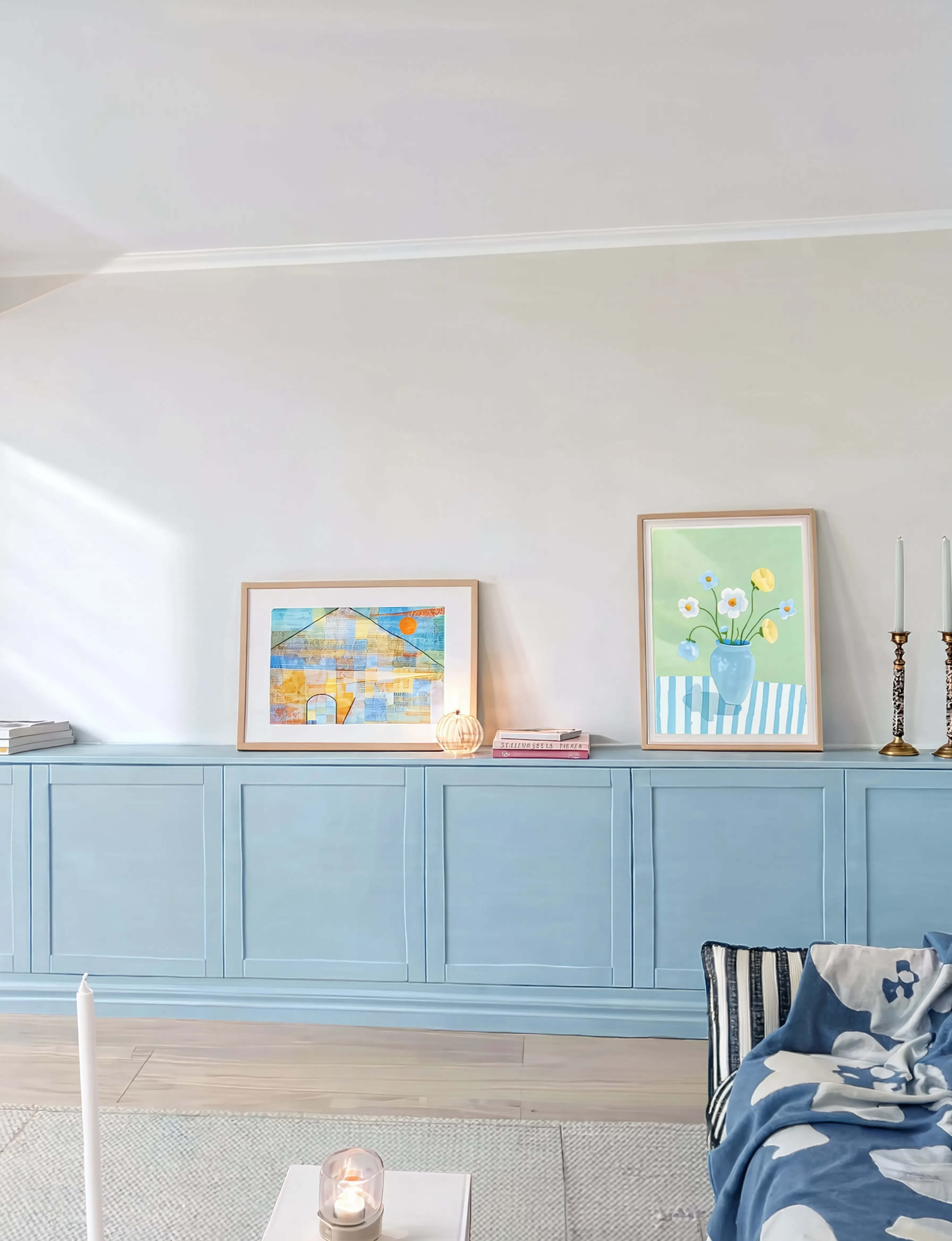 Set of 2 Duck Egg Blue Floral & Ad Parnassum | Contemporary Botanical & Modernist Wall Art