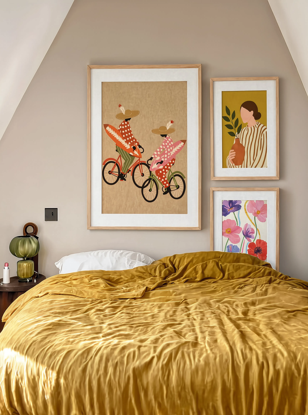 Set of 3 Folk Riders, Watercolour Floral & Minimalist Figure | Scandinavian & Contemporary Wall Art