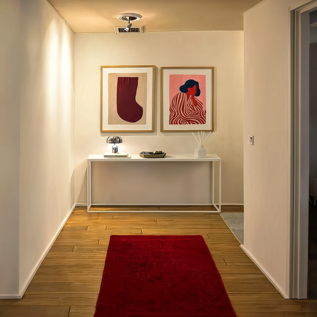 Set of 2 Burgundy Tonal Structure & Striped Expression | Contemporary Wall Art Prints