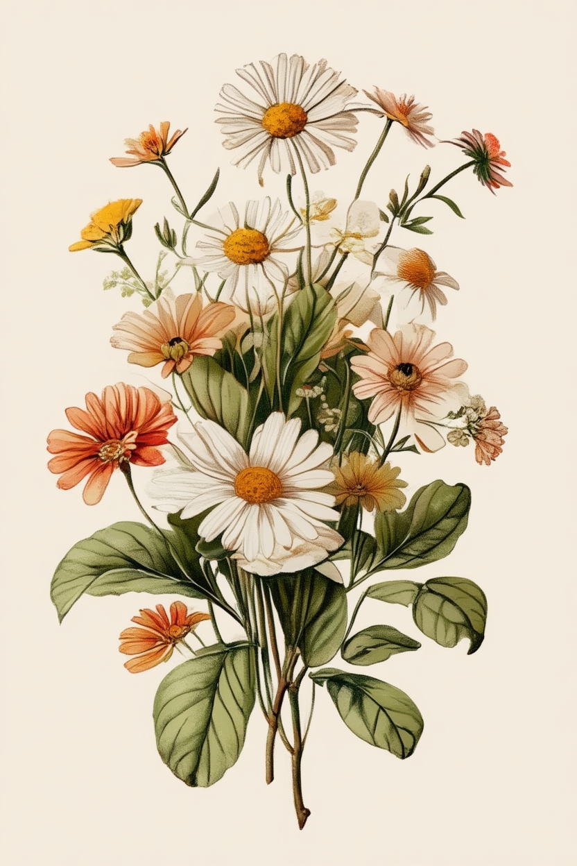 Timeless Blooms – 5-Piece Vintage Floral Wall Art Set - Hakyarts