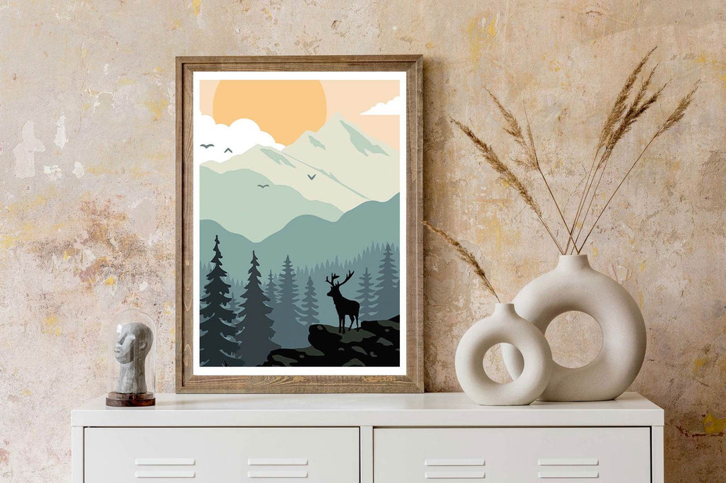 Winter Deer Silhouette Poster - Hakyarts