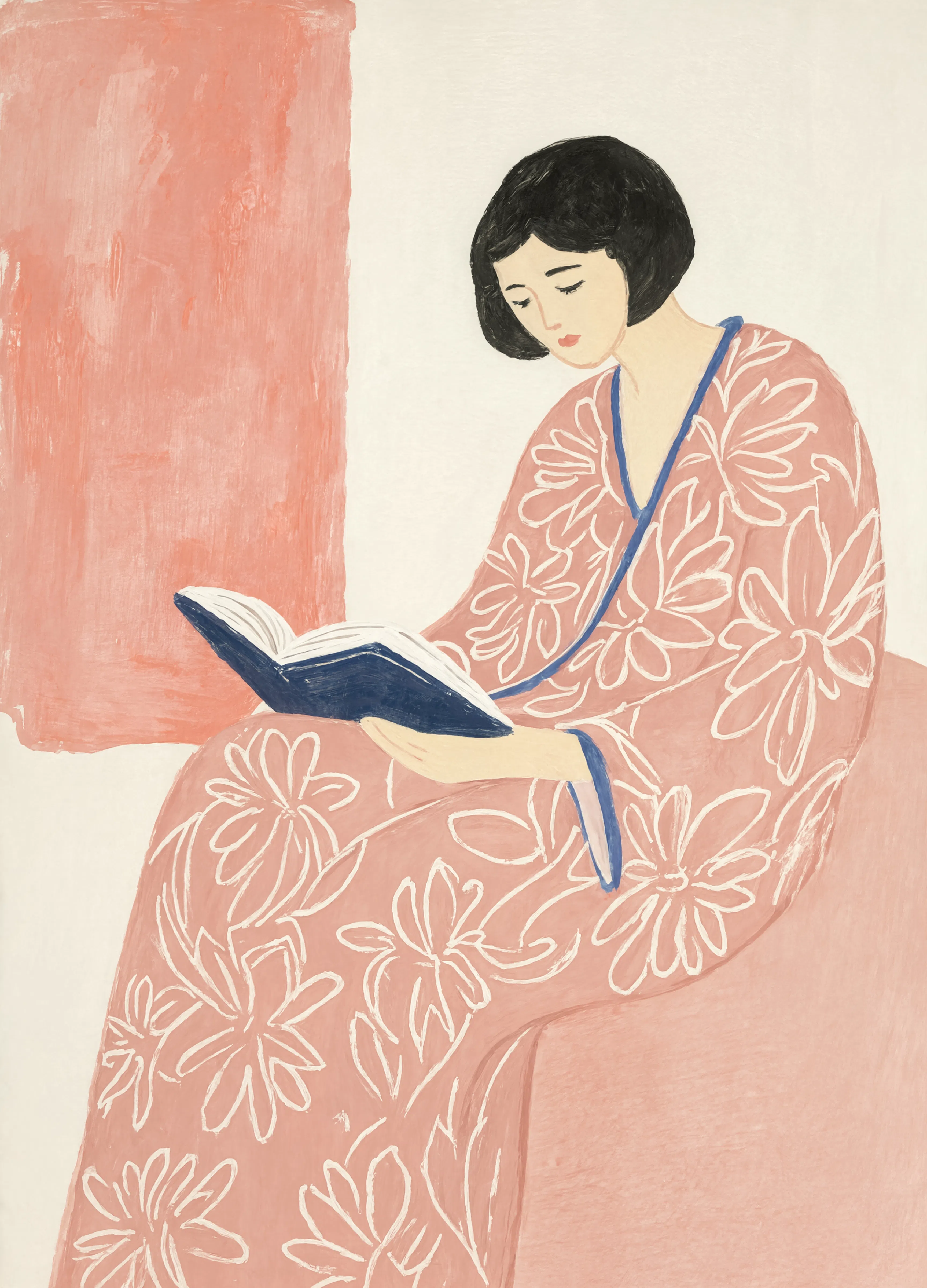 Woman Reading in Rose | Contemporary Portrait Wall Art