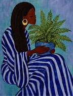 Gorgeous Woman with Fern | Contemporary Afro Botanical Wall Art