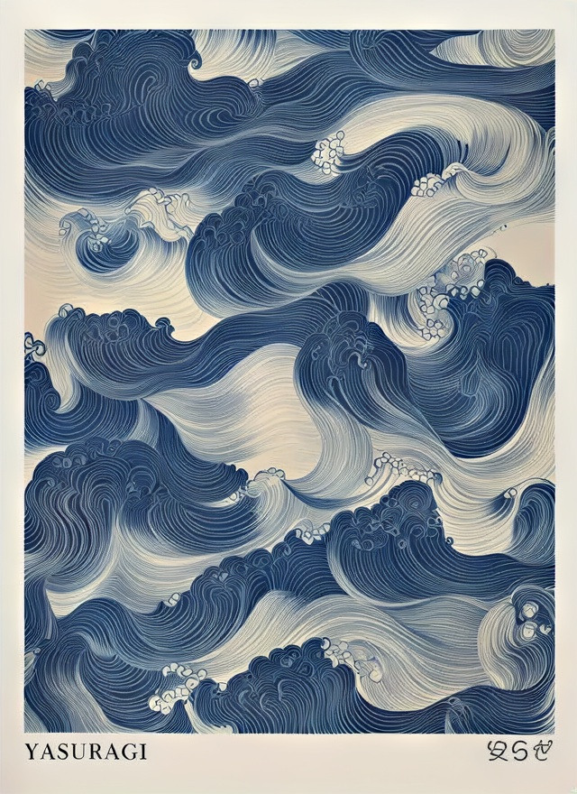Set of 4 Wall Art Prints – Yasuragi Ocean Waves, Blue Irises & Japanese Ukiyo-e Collection