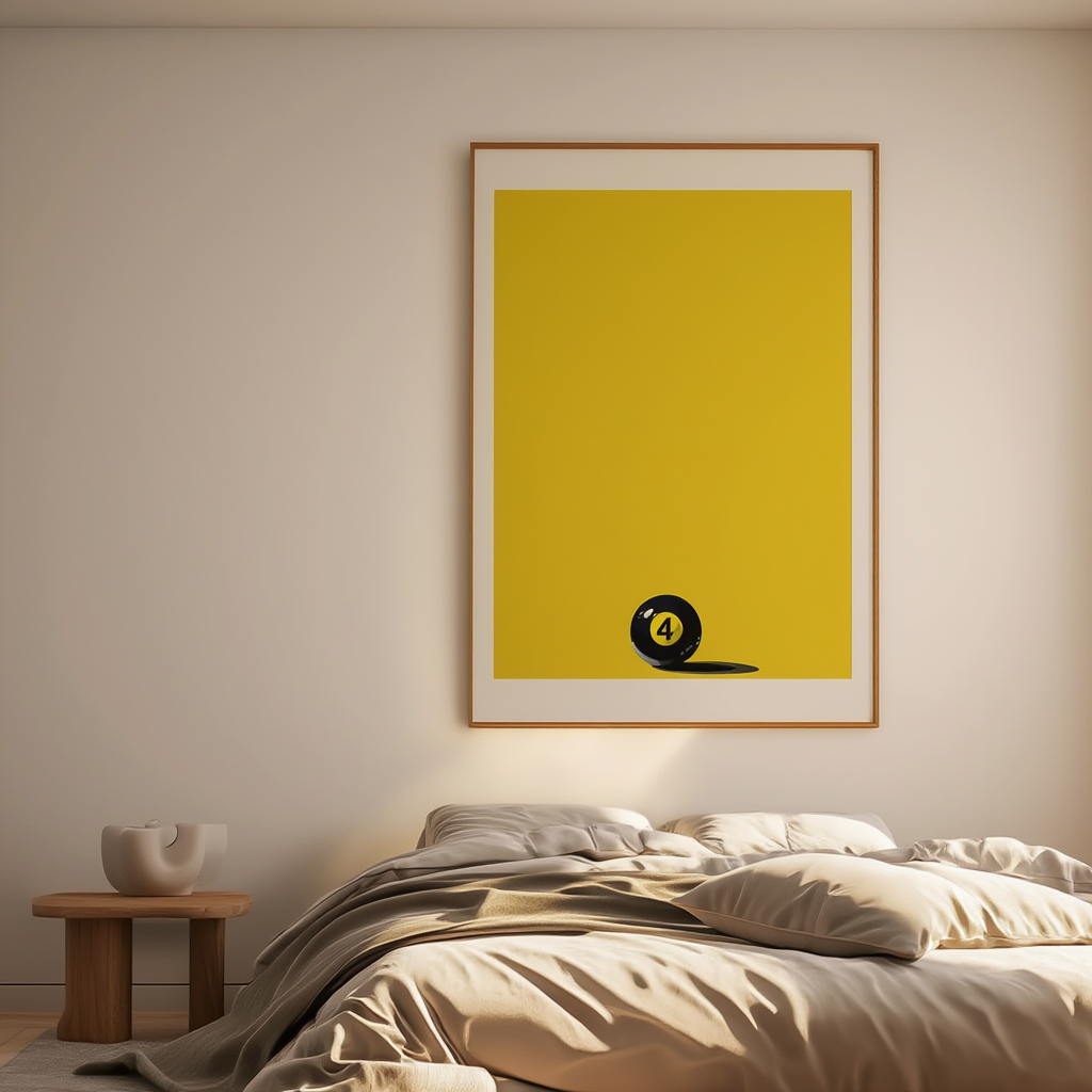 Yellow Black Pool Ball – Number 4 – Minimalist Wall Art Print