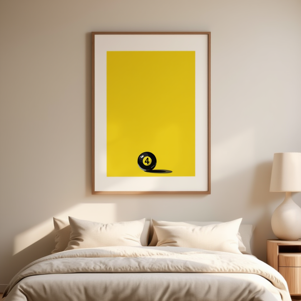 Yellow Black Pool Ball – Number 4 – Minimalist Wall Art Print