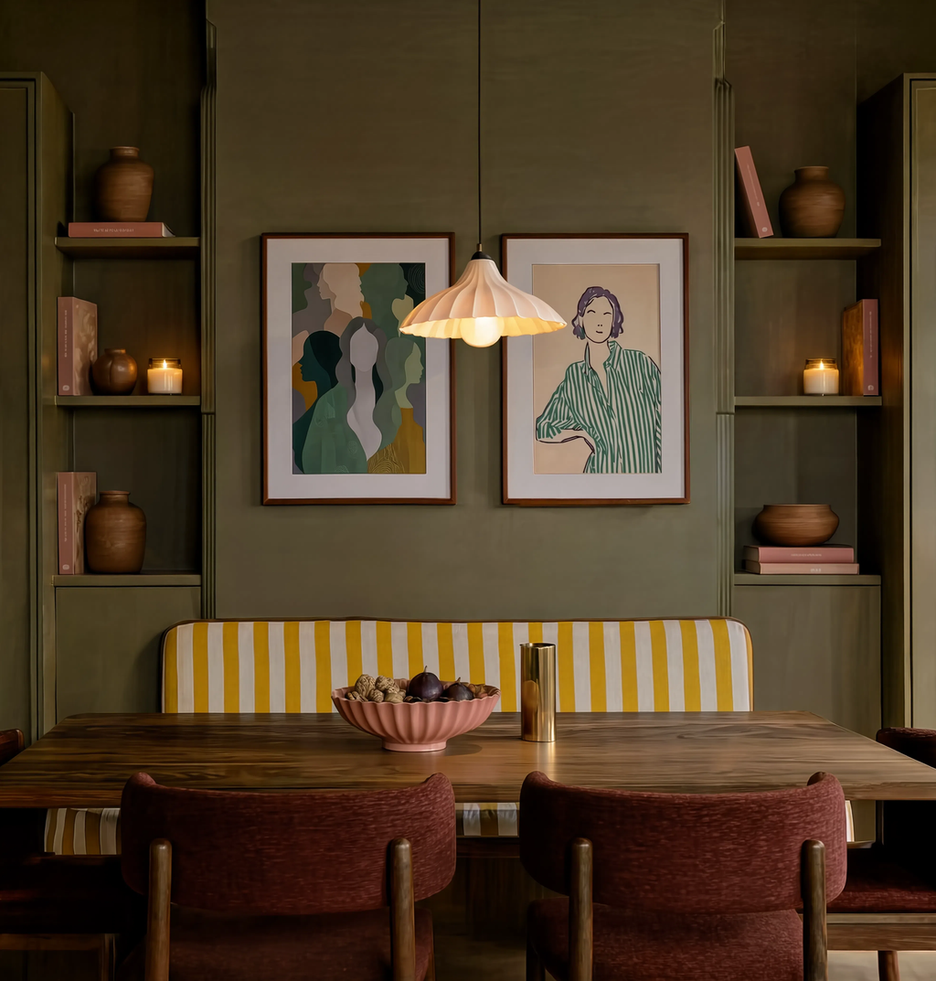 Set of 2 Contemporary Figurative Wall Art | Striped Shirt & Layered Figures