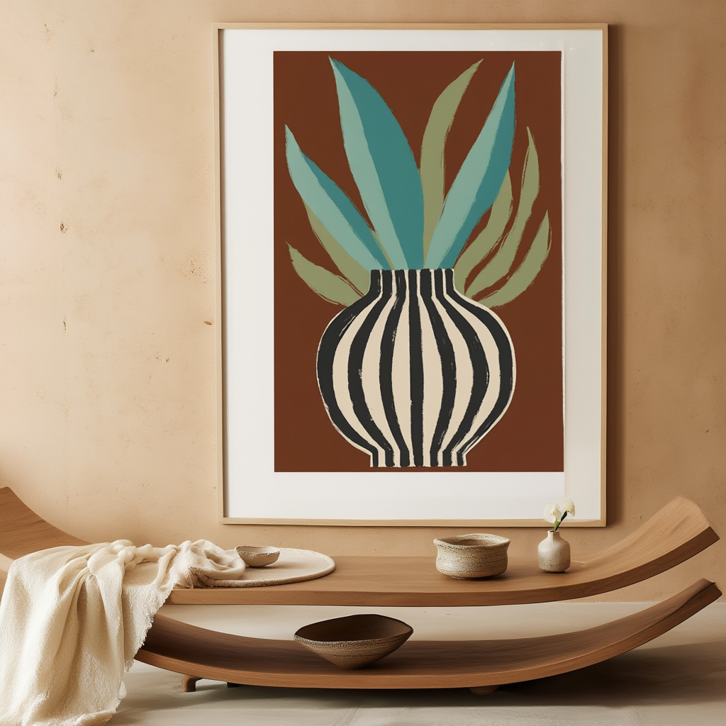 Floral Art Print – Earthy Vase & Natural Blooms