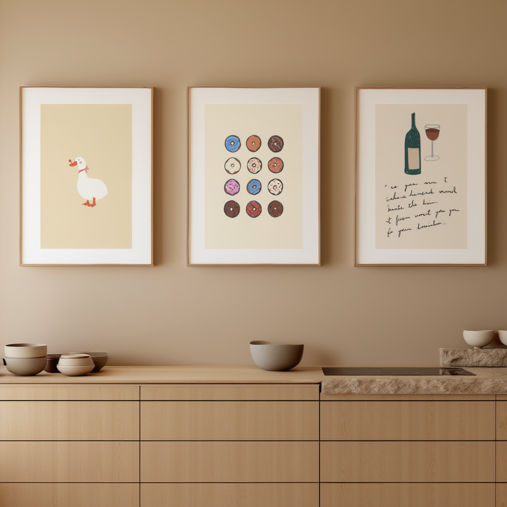 Set of 3 Kitchen & Everyday Life Art Prints – Modern Figurative Wall Decor - Hakyarts