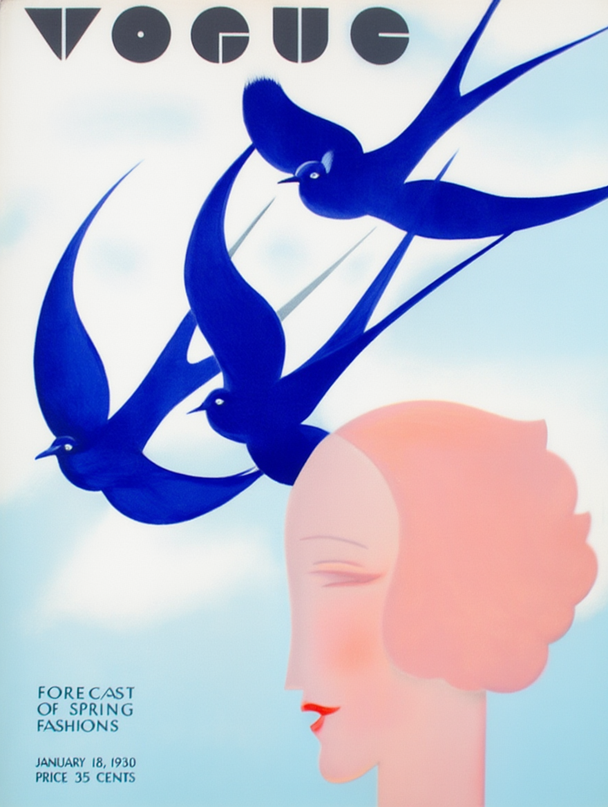 Vintage Vogue Illustration – January 18, 1930 Poster