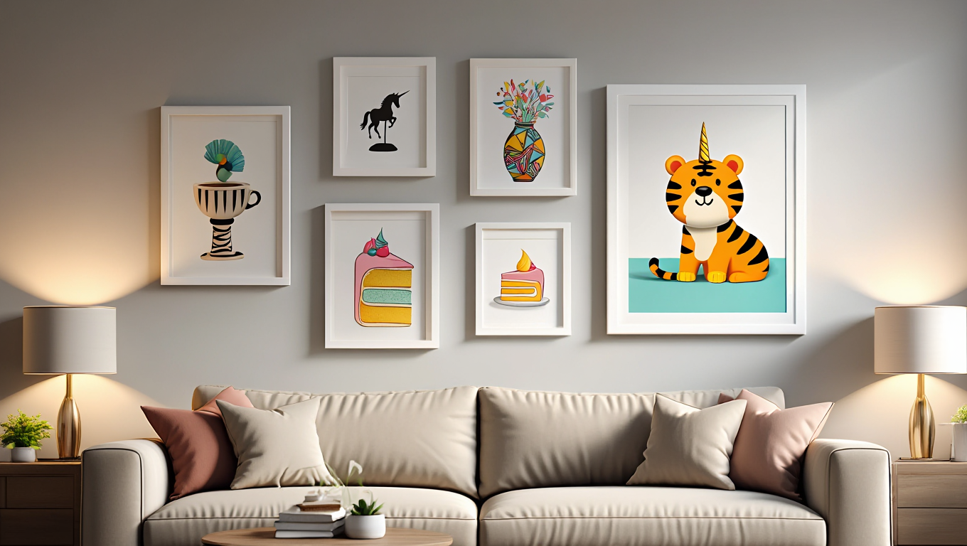 Abstract Cake Stand Mix – Dining Room Set of 5 Modern Prints