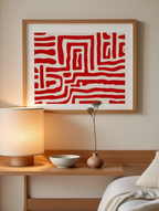 Geometric Maze Bold Red Abstract Art Poster