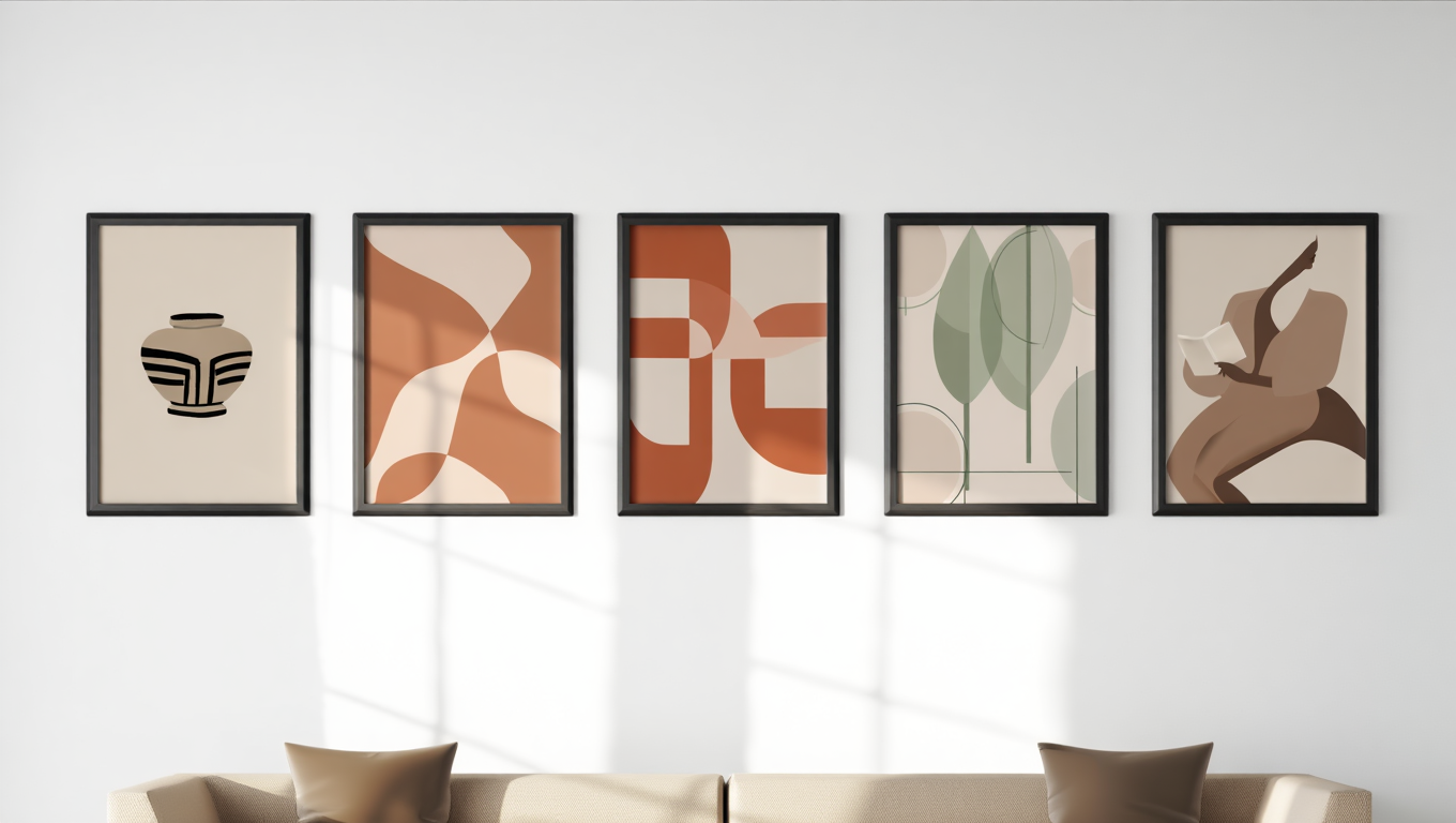 5 Geometric Earth Tone Women Line Art Prints – Abstract Modern Wall Art Collection for Living Room, Bedroom & Studio Decor