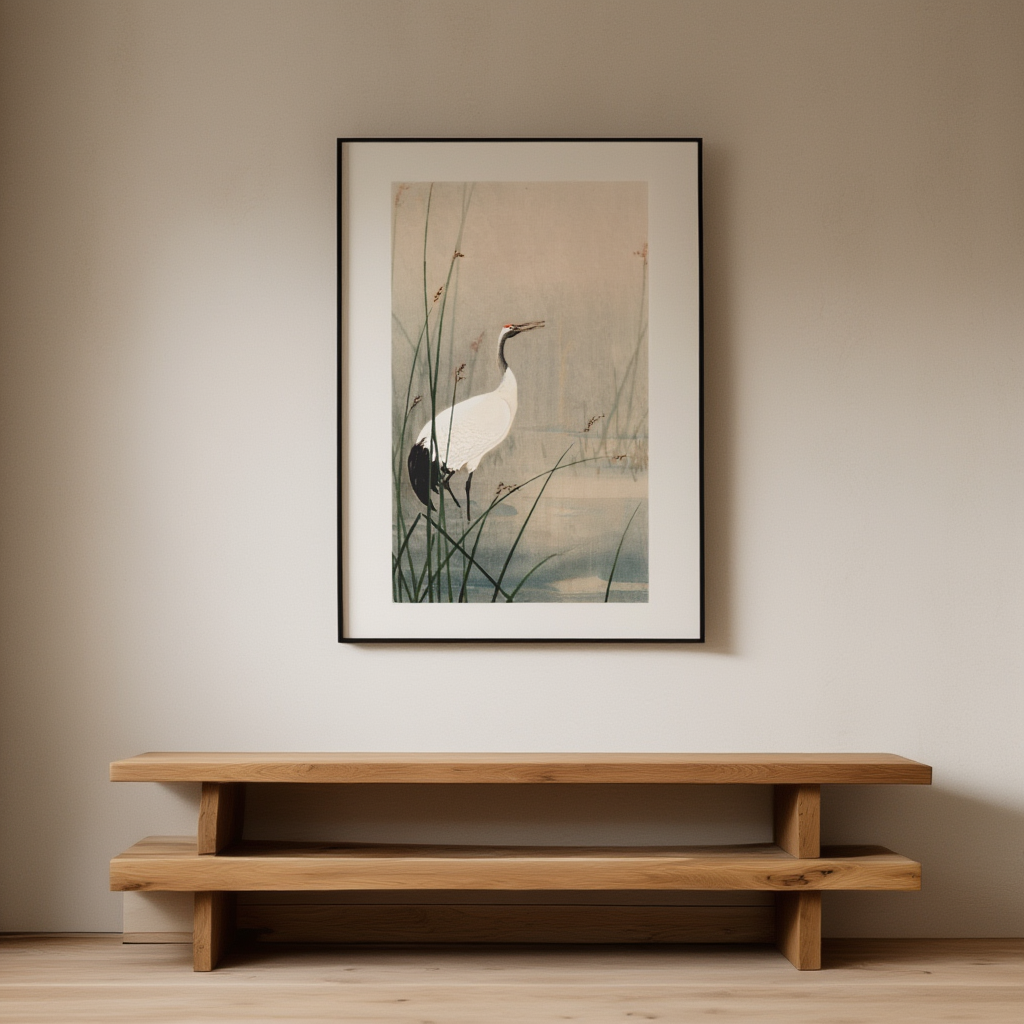 Crane in Small Water – Ohara Koson Poster | Japanese Nature Art Print