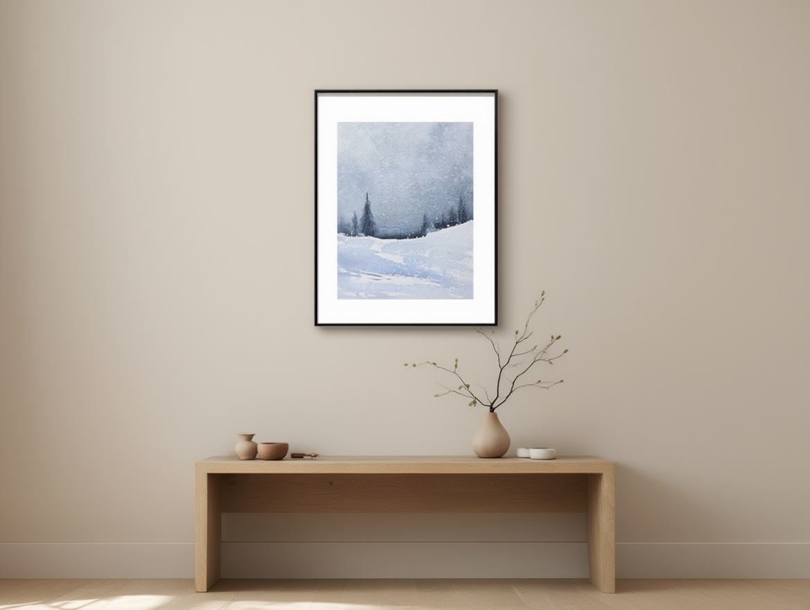 Watercolor Blue Winter Landscape Poster