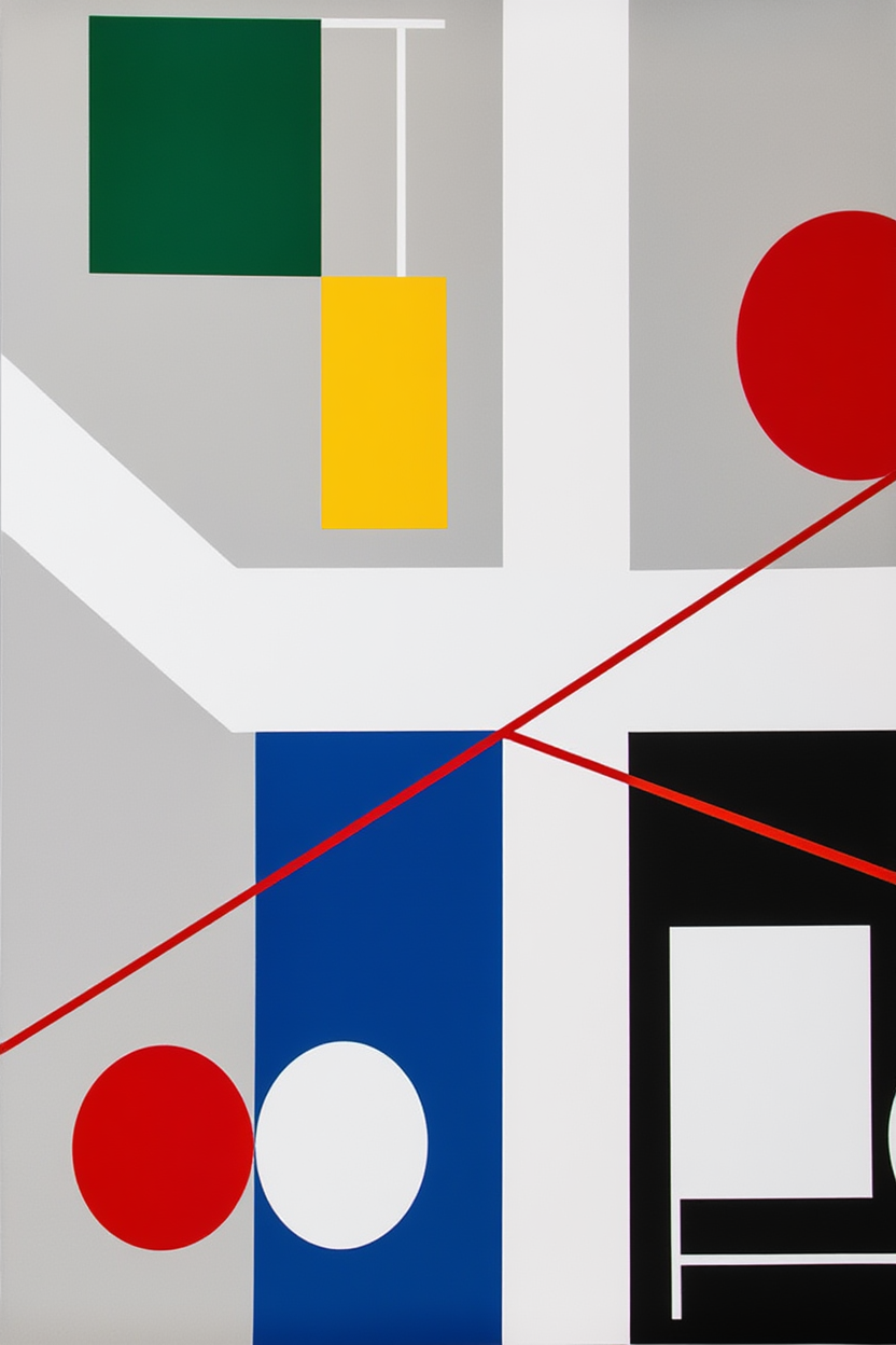 Four Spaces with Red Rolling Circles (2017) by Myriam Thyes – Contemporary Abstract Art Print