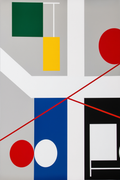 Four Spaces with Red Rolling Circles (2017) by Myriam Thyes – Contemporary Abstract Art Print